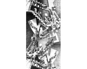  M.C. Escher με τίτλο "Σπίτι από σκάλες" (House of Stairs).  Εκτύπωση έργο τέχνης σε κάμβα τελαρωμένο κάθετο 40Χ80εκ 