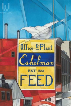 Τσαρλς Ντέμουθ (Charles Demuth) με τίτλο "Buildings Abstraction, Lancaster" (Αφαίρεση Κτιρίων, Λάνκαστερ).  Εκτύπωση έργο τέχνης σε κάμβα τελαρωμένο κάθετο 50Χ70εκ 