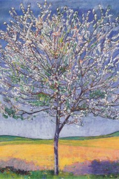 Φέρντιναντ Χόντλερ (Ferdinand Hodler) με τίτλο "Ανθισμένη Κερασιά" (Cherry Tree in Bloom).  Εκτύπωση έργο τέχνης σε κάμβα τελαρωμένο κάθετο 50Χ70εκ 