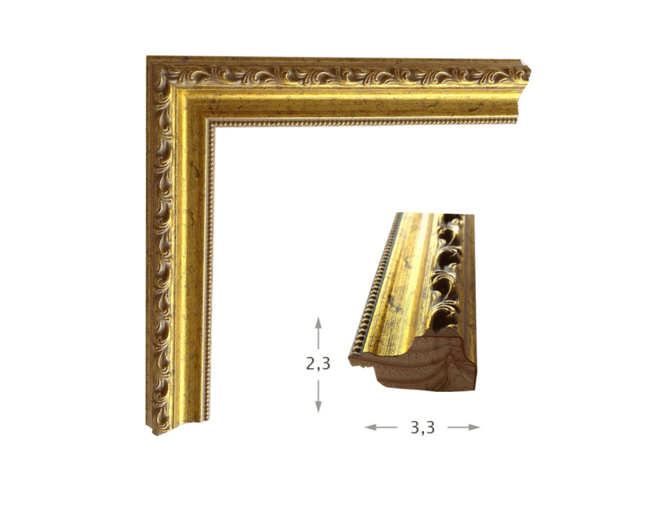 Κορνίζα ξύλινη σκαλιστή χρυσή 3.3εκ με τζάμι για φωτογραφίες 21Χ29,7εκ