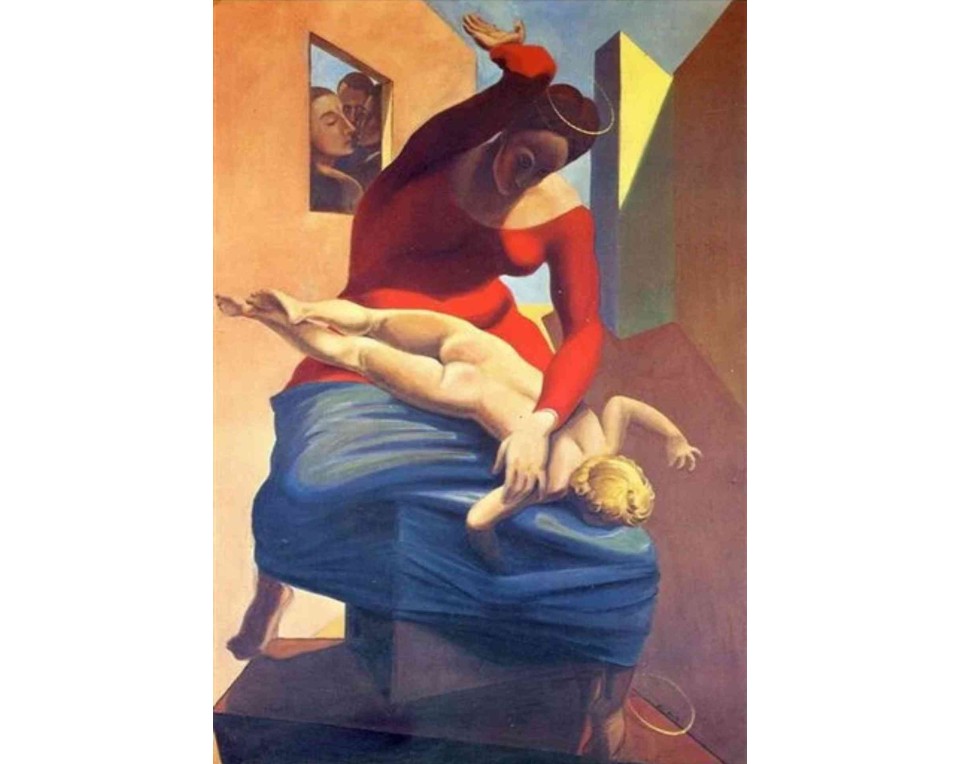 ΠΙΝΑΚΑΣ ΣΕ ΚΑΜΒΑ Max Ernst - Η Παναγία Τιμωρεί τον Μικρό Ιησού Μπροστά σε Τρεις Μάρτυρες