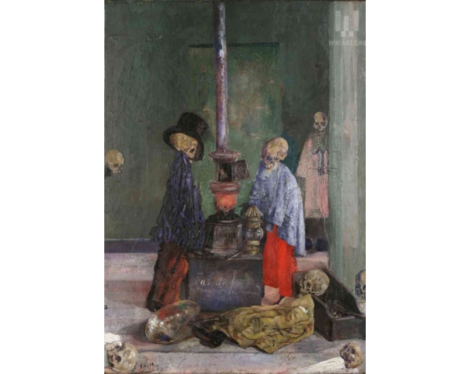 ΠΙΝΑΚΑΣ ΣΕ ΚΑΜΒΑ James Ensor - Σκελετοί που Προσπαθούν να Ζεσταθούν