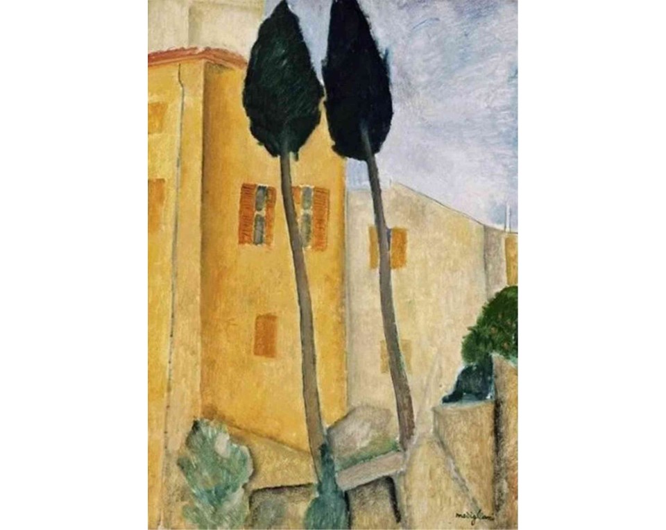 ΠΙΝΑΚΑΣ ΣΕ ΚΑΜΒΑ Amedeo Modigliani - Κυπαρίσσια και Σπίτια στο Κάνι