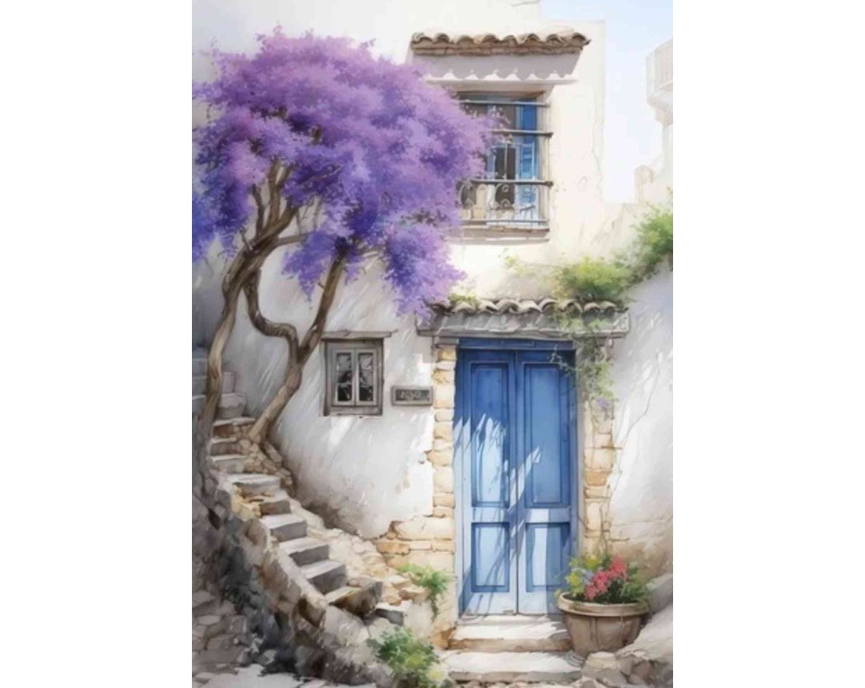 ΠΙΝΑΚΑΣ ΣΕ ΚΑΜΒΑ Ζακαράντα και η Μπλε Πόρτα