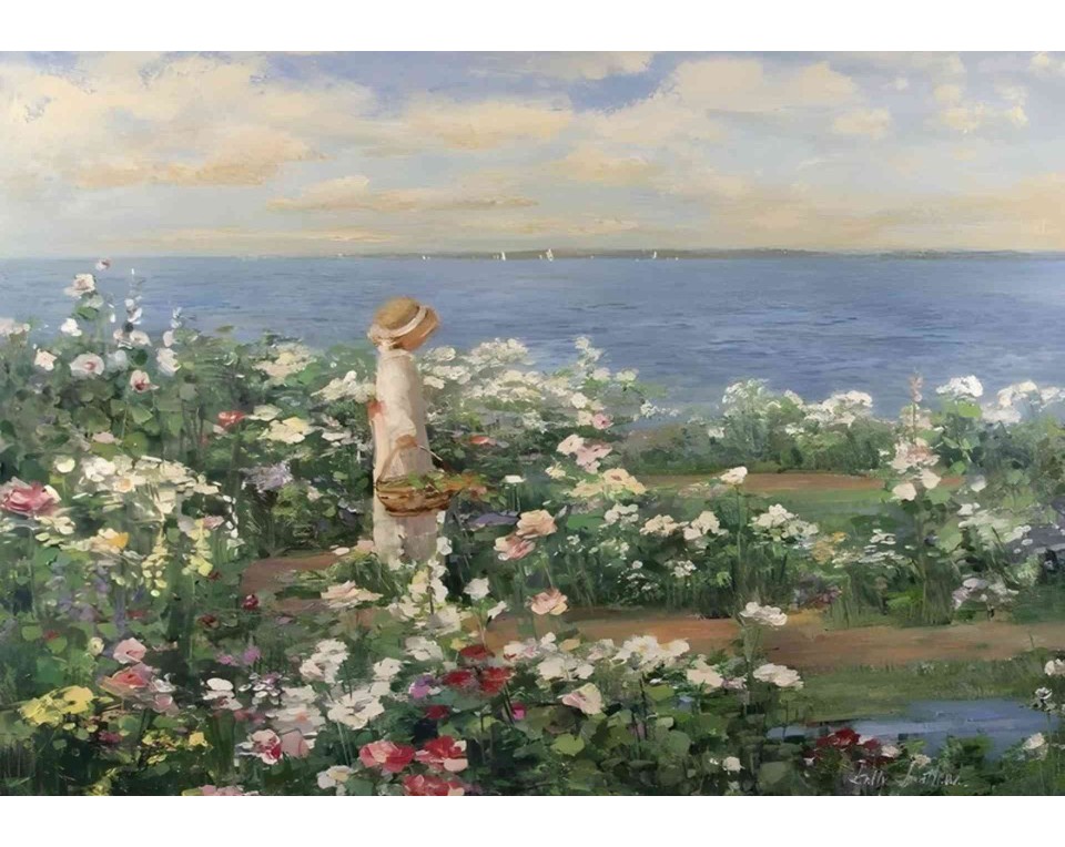 ΠΙΝΑΚΑΣ ΣΕ ΚΑΜΒΑ Childe Hassam - Κήπος με Θάλασσα