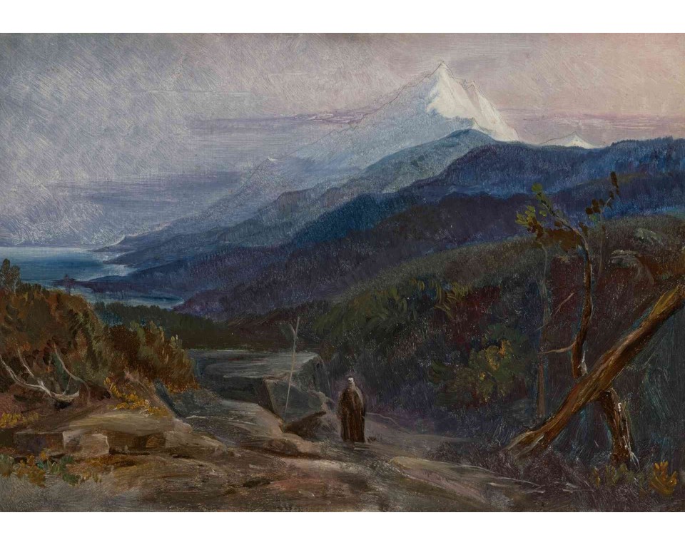 ΠΙΝΑΚΑΣ ΣΕ ΚΑΜΒΑ Edward Lear - Άποψη του Αγίου Όρους, Ελλάδα