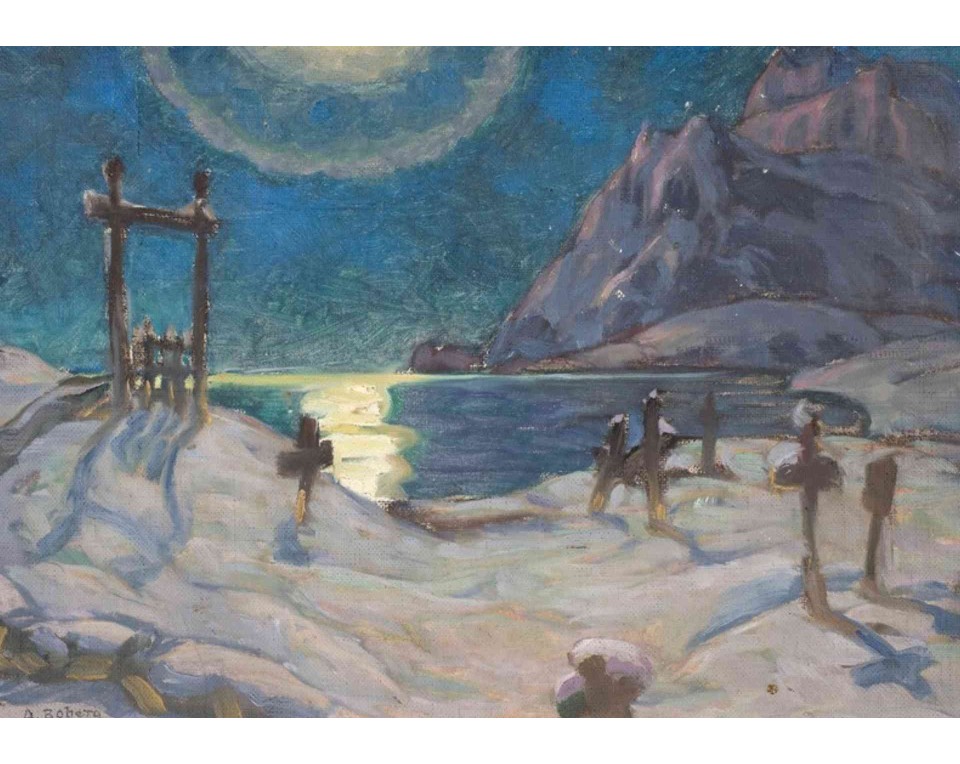 ΠΙΝΑΚΑΣ ΣΕ ΚΑΜΒΑ Anna Boberg - Το Κοιμητήριο στα Βουνά. Σπουδή από τα Λοφότεν