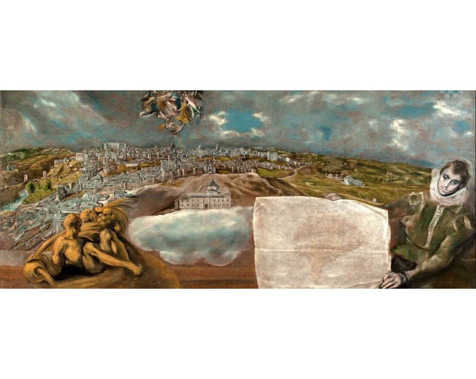 ΠΙΝΑΚΑΣ ΣΕ ΚΑΜΒΑ El Greco - Άποψη και Χάρτης του Τολέδου