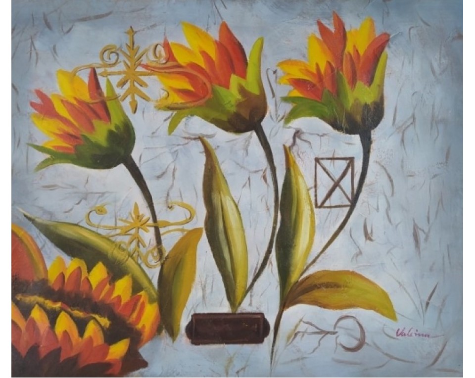 Λουλούδια, Λάδι σε μουσαμά τελαρωμένο 50Χ60cm 