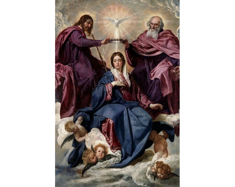 «Στέψη της Παναγίας» (The Coronation of the Virgin) του Ισπανού ζωγράφου Ντιέγκο Βελάθκεθ. Εκτύπωση έργο τέχνης σε κάμβα τελαρωμένο κάθετο 40Χ60εκ 