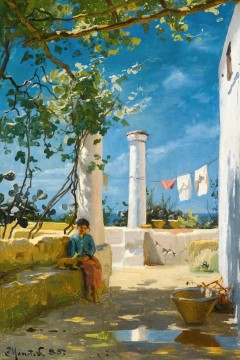 «Καλοκαίρι στο Κάπρι» (Summer in Capri) του Δανού ζωγράφου Πέντερ Μορκ Μένστεντ (Peder Mørk Mønsted), Εκτύπωση έργο τέχνης σε κάμβα τελαρωμένο κάθετο 40Χ60εκ 