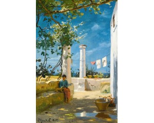 «Καλοκαίρι στο Κάπρι» (Summer in Capri) του Δανού ζωγράφου Πέντερ Μορκ Μένστεντ (Peder Mørk Mønsted), Εκτύπωση έργο τέχνης σε κάμβα τελαρωμένο κάθετο 40Χ60εκ 