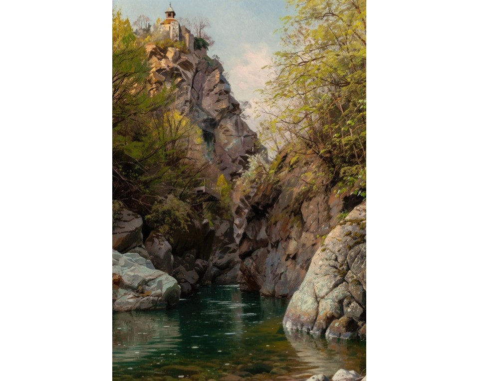 Peder Mørk Mønsted με τίτλο «En bjergslugt» (Το φαράγγι του βουνού).  Εκτύπωση έργο τέχνης σε κάμβα τελαρωμένο κάθετο 40Χ60εκ 