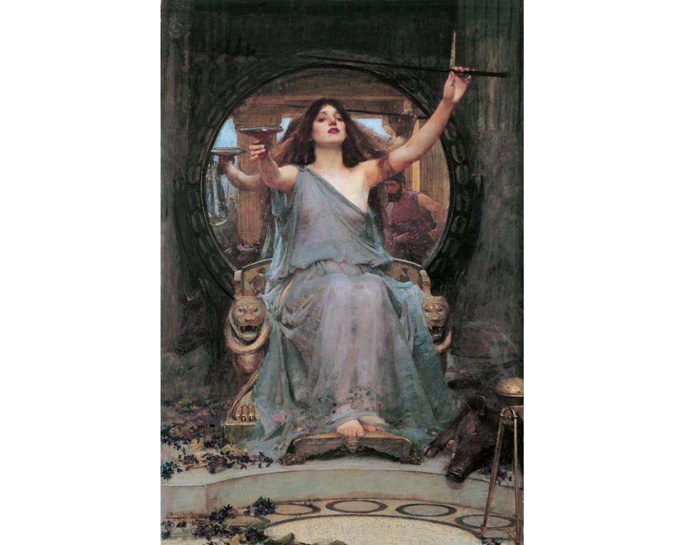 "Κίρκη Προσφέρει το Ποτήρι στον Οδυσσέα" (Circe Offering the Cup to Odysseus) του Άγγλου ζωγράφου Τζον Γουίλιαμ Γουότερχαουζ, Εκτύπωση έργο τέχνης σε κάμβα τελαρωμένο κάθετο 40Χ60εκ 