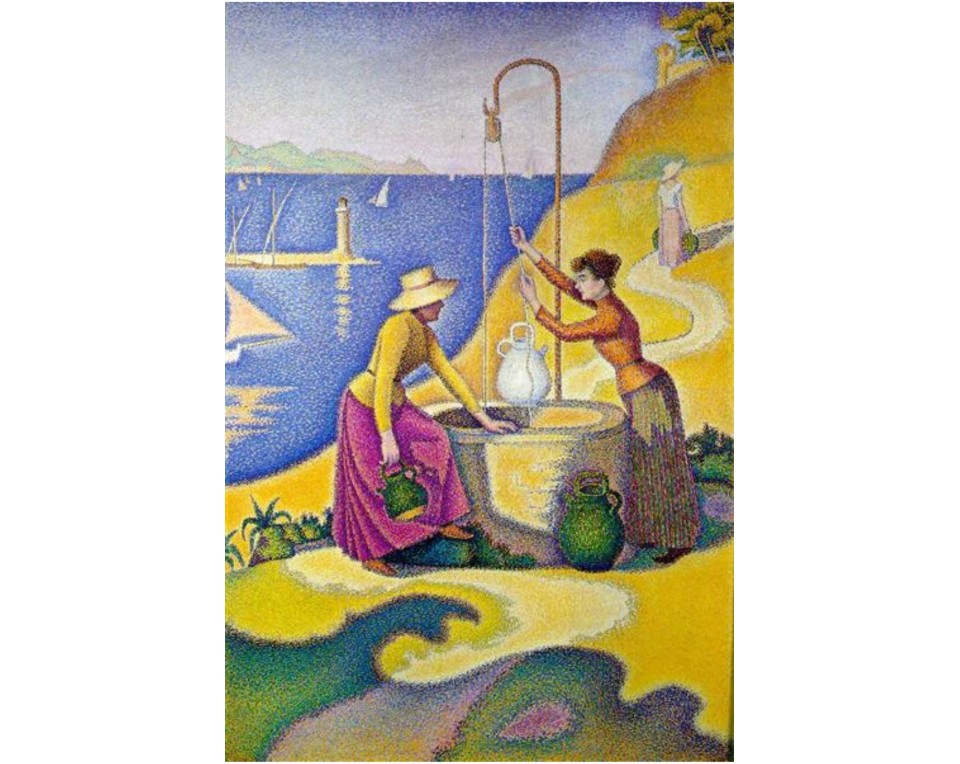 Paul Signac, «Γυναίκες στο πηγάδι» (Femmes au puits). Εκτύπωση έργο τέχνης σε κάμβα τελαρωμένο κάθετο 40Χ60εκ 
