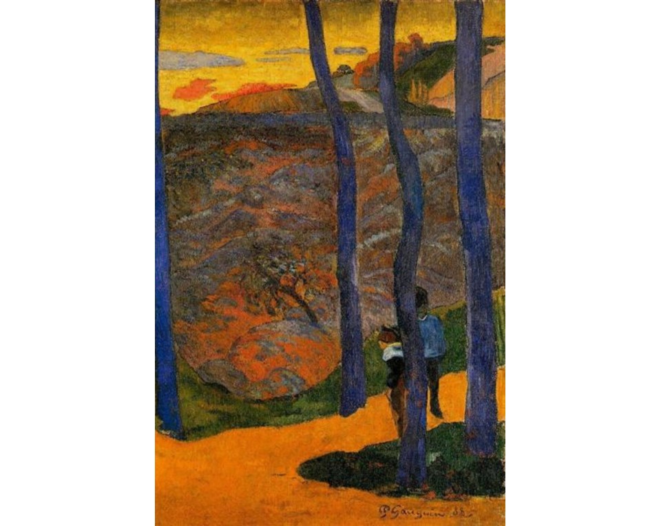 «Μπλε Δέντρα» του Γάλλου μετα-ιμπρεσιονιστή ζωγράφου Πολ Γκογκέν (Paul Gauguin). Εκτύπωση έργο τέχνης σε κάμβα τελαρωμένο κάθετο 40Χ60εκ 