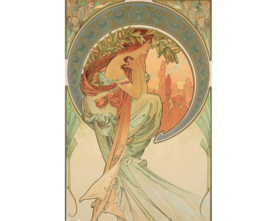 «Ποίηση» (Poésie) του Τσέχου ζωγράφου Αλφόνς Μούχα Εκτύπωση έργο τέχνης σε κάμβα τελαρωμένο κάθετο 40Χ60εκ 