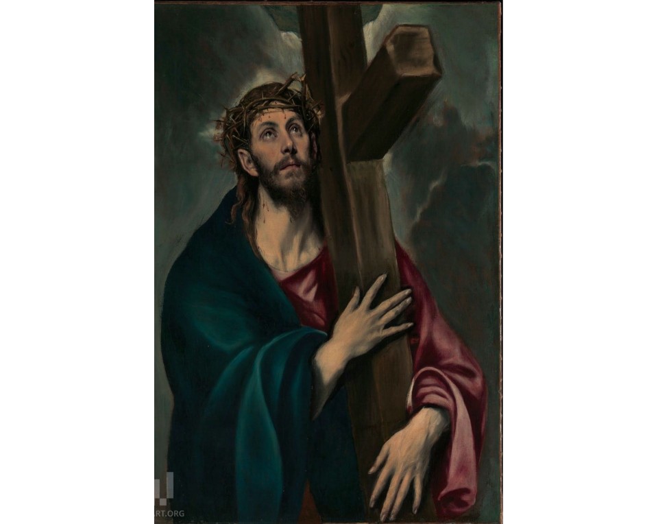 «Ο Χριστός με τον Σταυρό» του διάσημου Έλληνα ζωγράφου της Αναγέννησης, Δομήνικου Θεοτοκόπουλου, γνωστού ως Ελ Γκρέκο. Εκτύπωση έργο τέχνης σε κάμβα τελαρωμένο κάθετο 40Χ60εκ 