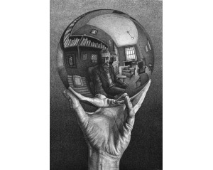 Τίτλος: "Χέρι με σφαιρική αντανάκλαση" (Hand with Reflecting Sphere). Καλλιτέχνης: Μ.Κ. Έσερ (Maurits Cornelis Escher). Εκτύπωση έργο τέχνης σε κάμβα τελαρωμένο κάθετο 40Χ60εκ 