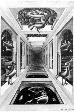 "Άλλος Κόσμος" (Another World), M.C. Escher Εκτύπωση έργο τέχνης σε κάμβα τελαρωμένο κάθετο 40Χ60εκ 