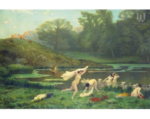 Διανα και Ακταίωνα (Diane et Actéon) και φιλοτεχνήθηκε από τον Γάλλο καλλιτέχνη Ζαν-Λεόν Ζερόμ (Jean-Léon Gérôme) το 1895 Εκτύπωση έργο τέχνης σε κάμβα τελαρωμένο οριζόντιο 40Χ60εκ 